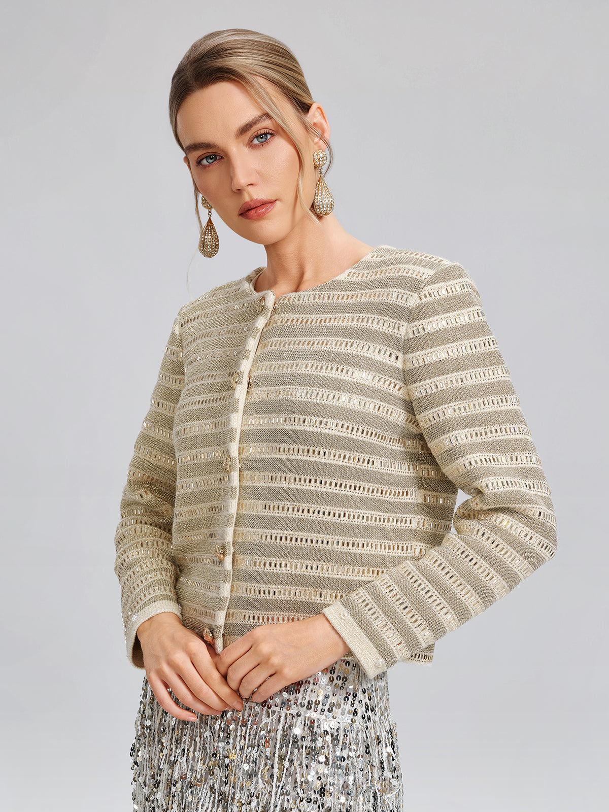 Crystal-Embellished Feather-Trim Jacket
