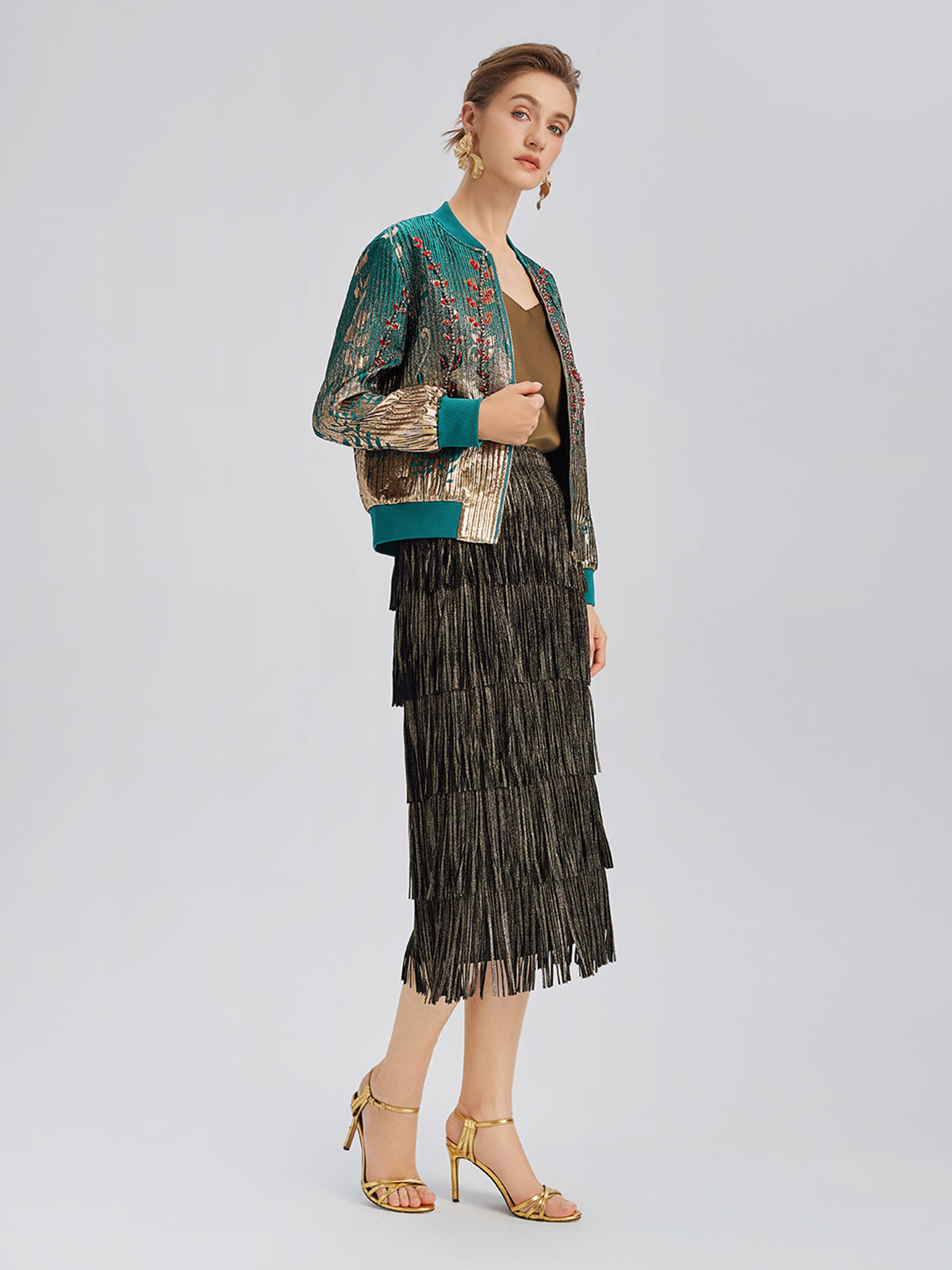 Final Sale | Hand-Sewn Beaded Gradient Baseball Jacket