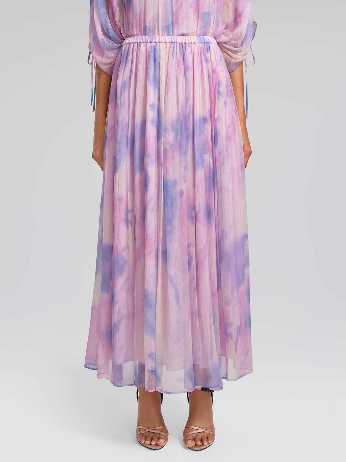 Silk Batwing Sleeve Waist-Defined Top & Skirt Set