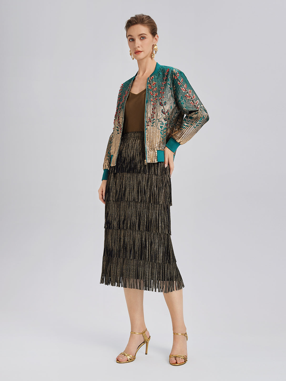 Hand-Sewn Beaded Gradient Baseball Jacket