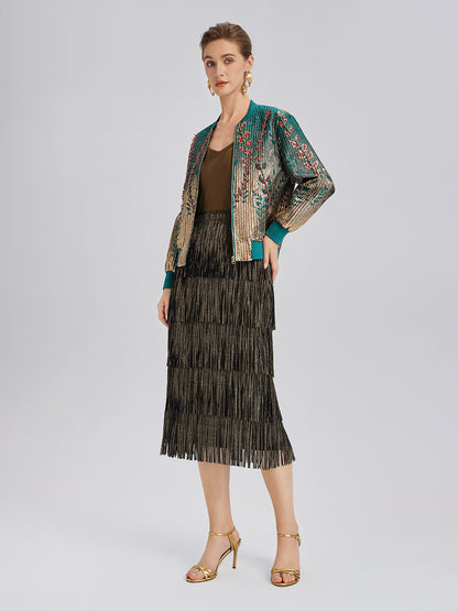 Hand-Sewn Beaded Gradient Baseball Jacket