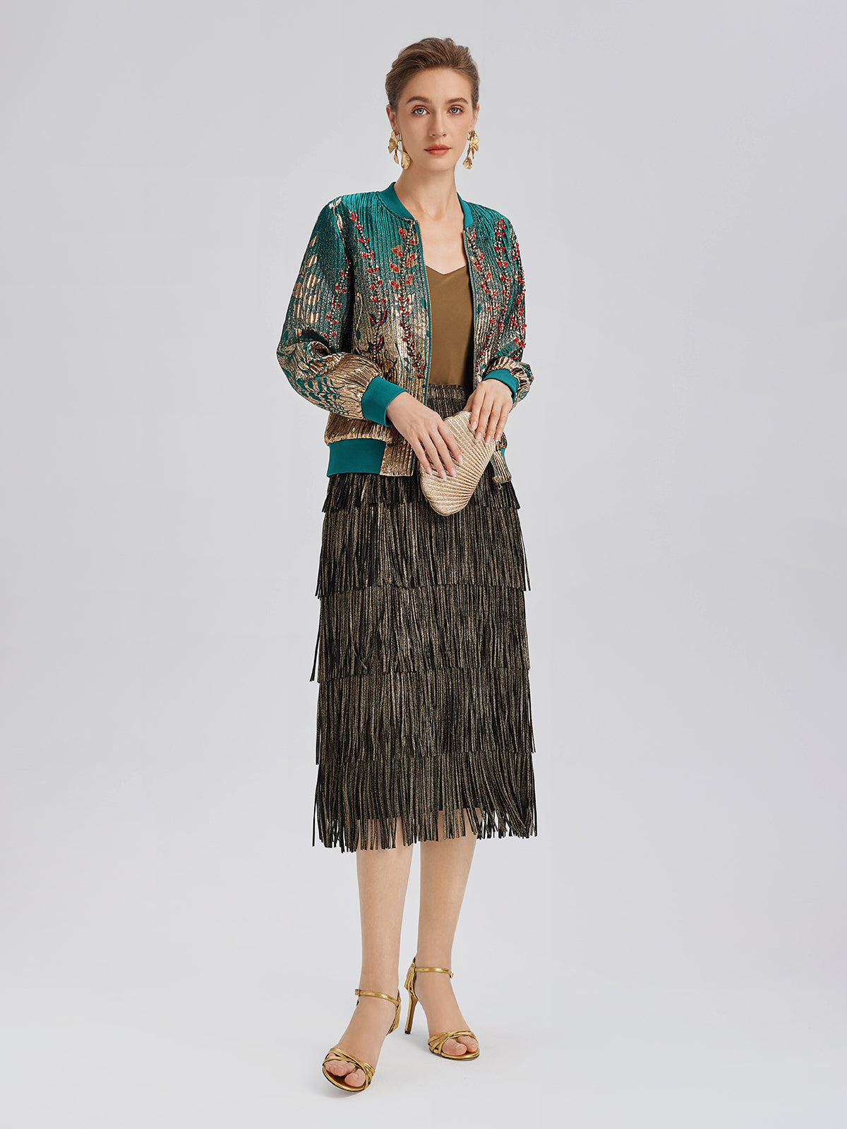 Hand-Sewn Beaded Gradient Baseball Jacket