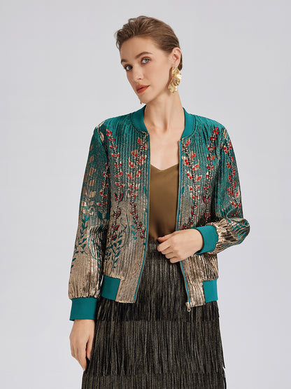 Hand-Sewn Beaded Gradient Baseball Jacket