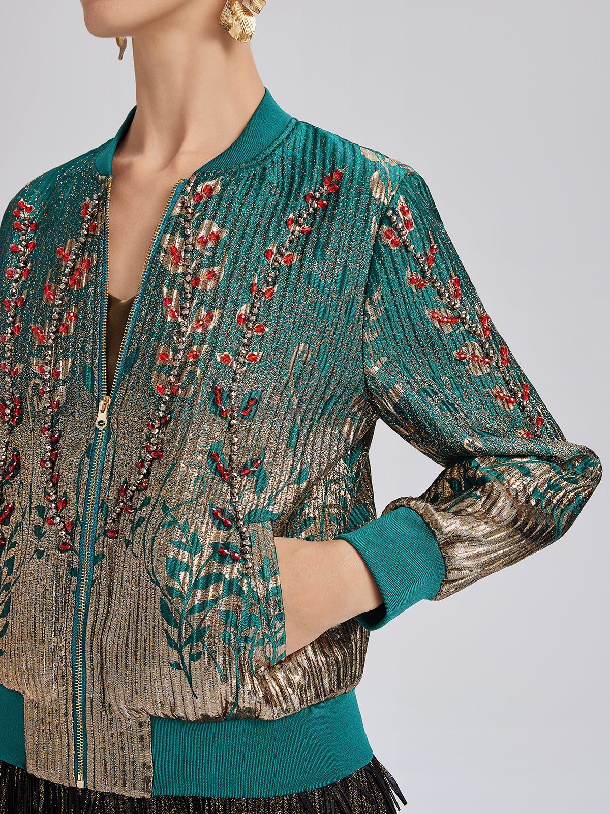 Hand-Sewn Beaded Gradient Baseball Jacket