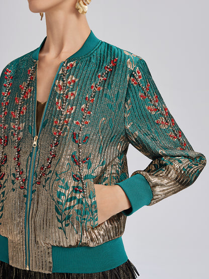 Hand-Sewn Beaded Gradient Baseball Jacket