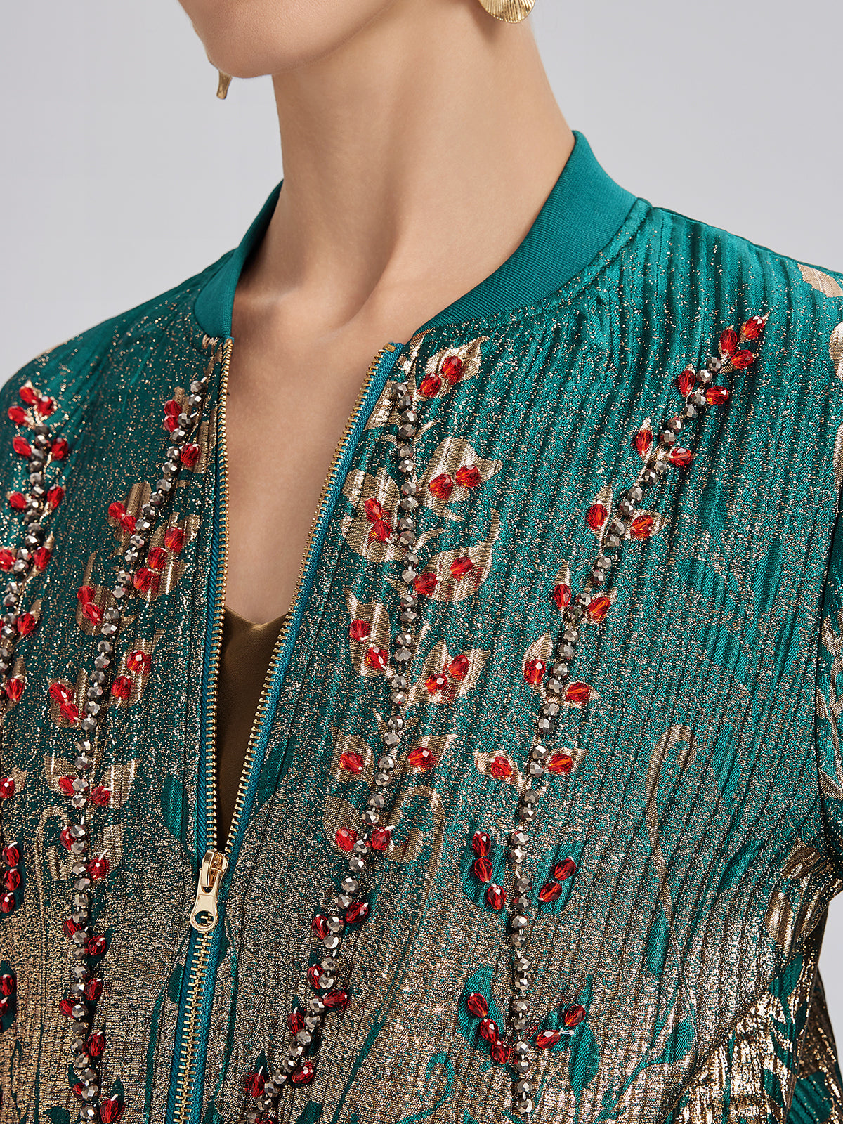 Hand-Sewn Beaded Gradient Baseball Jacket