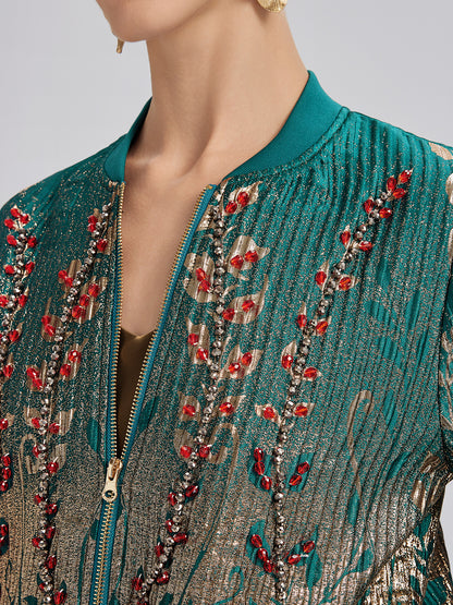 Hand-Sewn Beaded Gradient Baseball Jacket