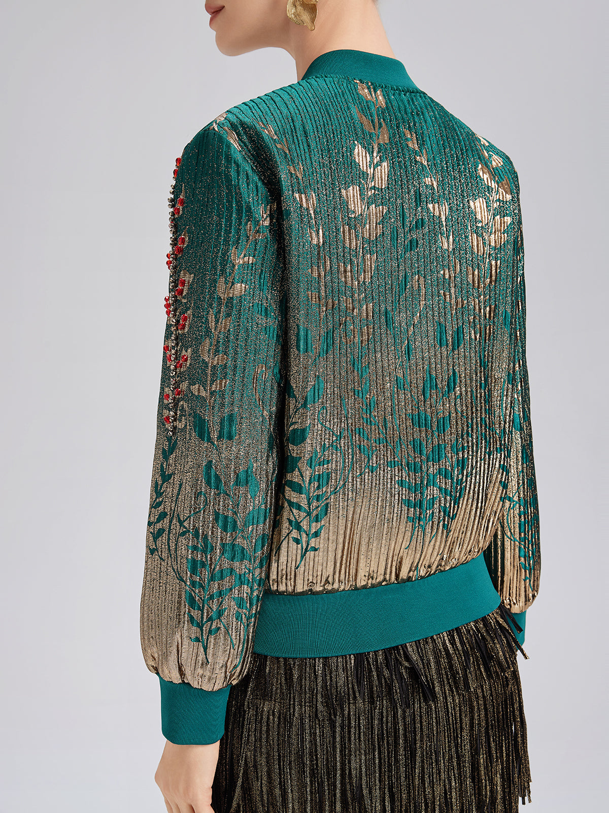 Hand-Sewn Beaded Gradient Baseball Jacket