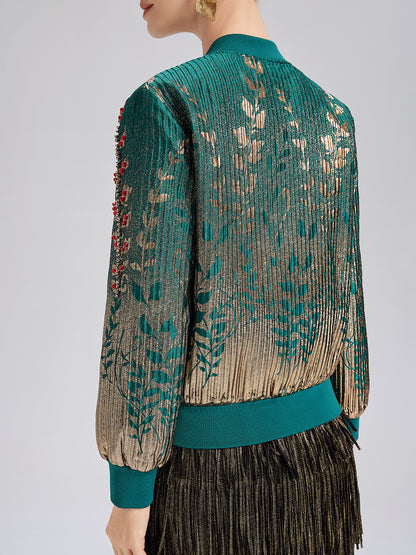 Hand-Sewn Beaded Gradient Baseball Jacket