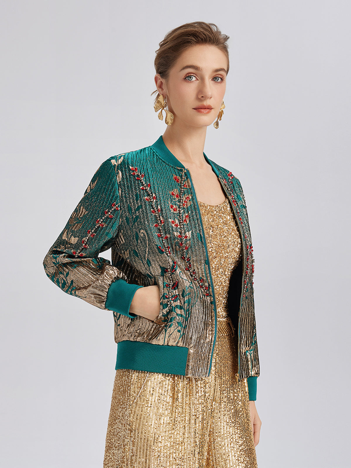 Hand-Sewn Beaded Gradient Baseball Jacket