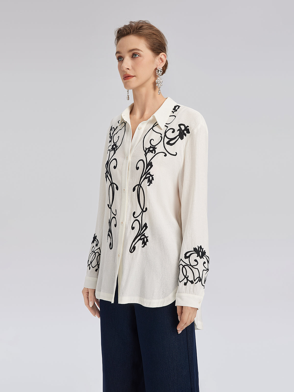 Linen Embroidered Relaxed Shirt