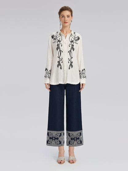 Linen Embroidered Relaxed Shirt