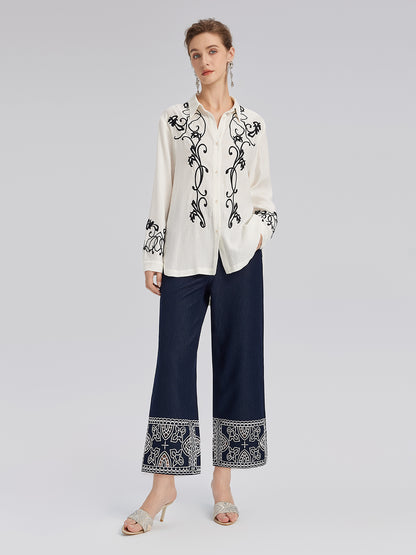 Linen Embroidered Relaxed Shirt