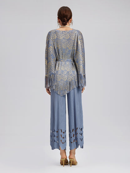 Pleated Fringe & Cutout Two-Piece Set