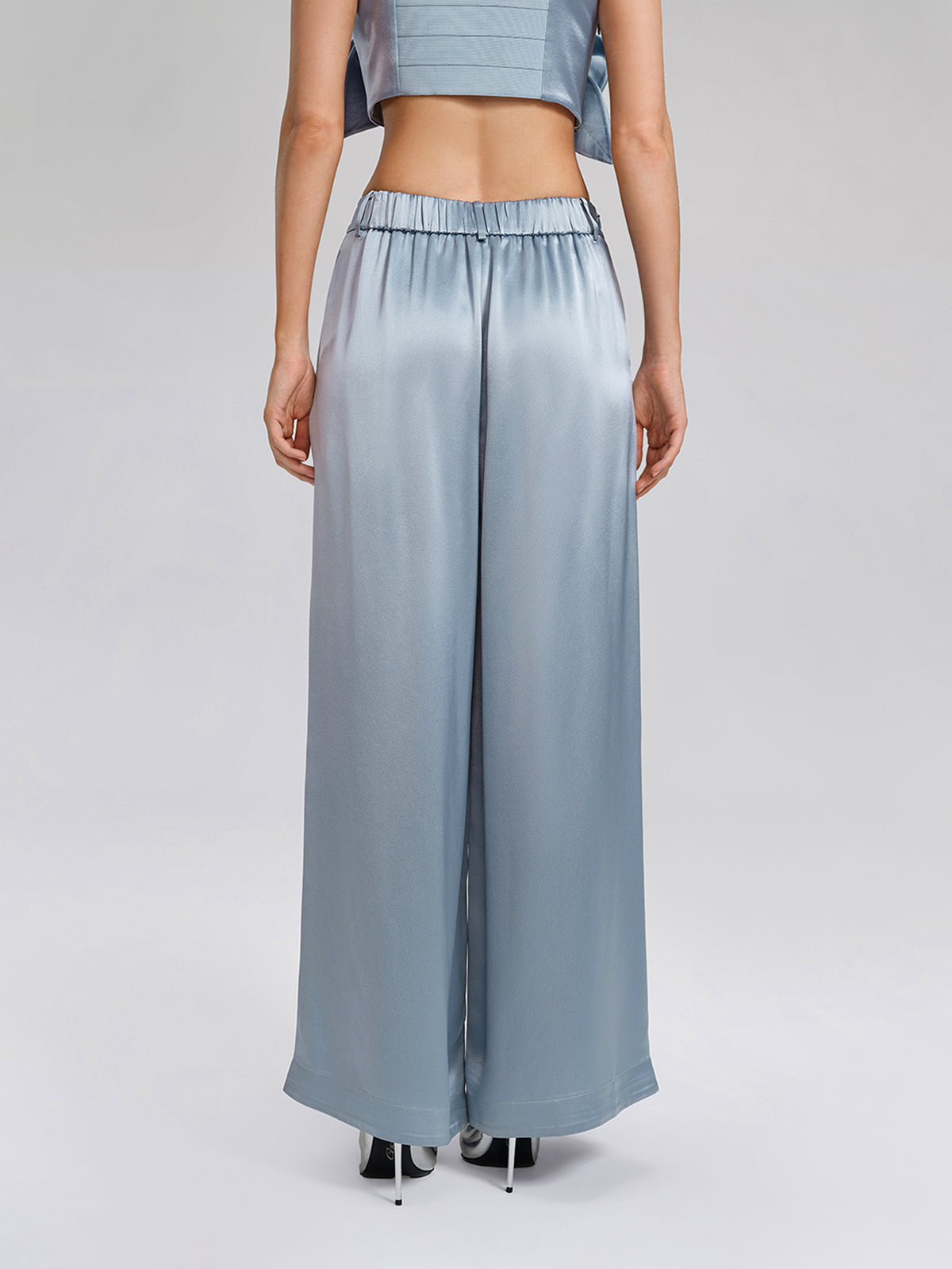 Intricate Acetate Satin Pleated Wide-Leg Pants