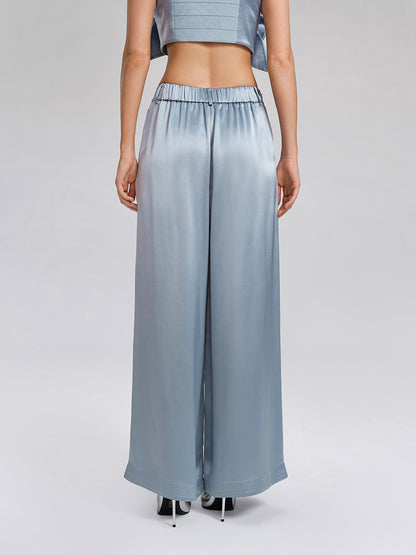 Intricate Acetate Satin Pleated Wide-Leg Pants