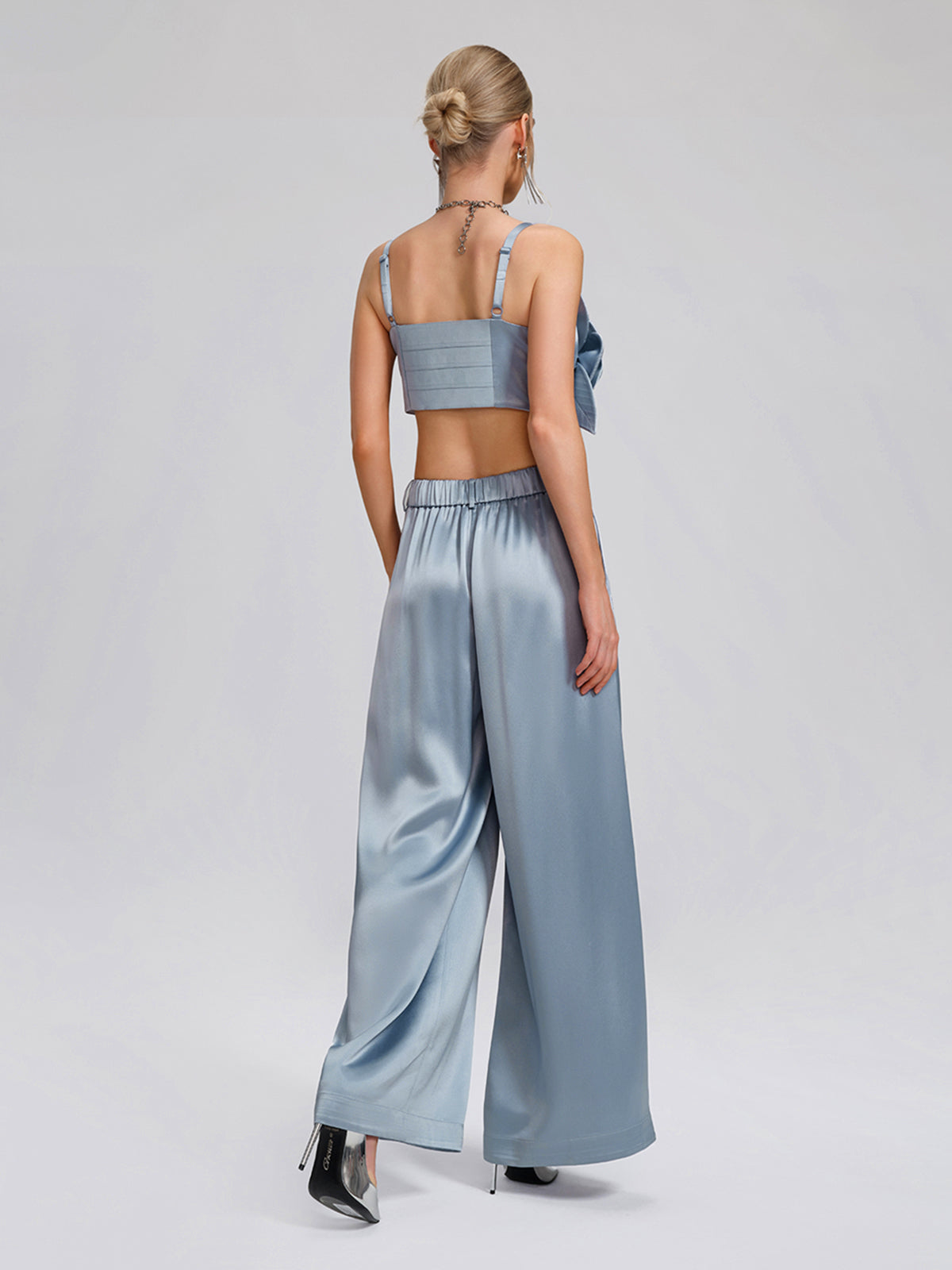 Intricate Acetate Satin Pleated Wide-Leg Pants
