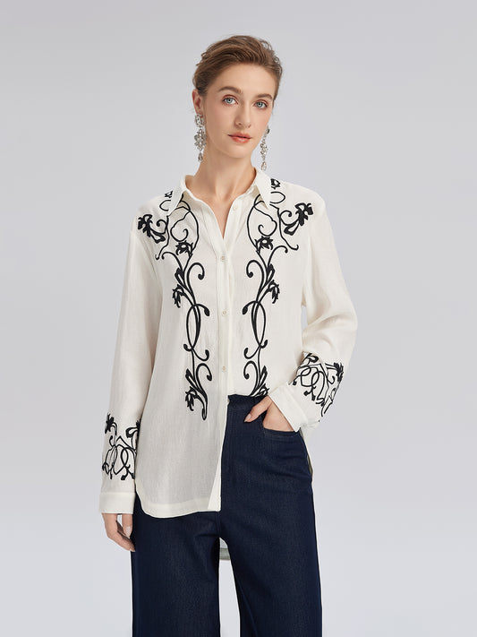 Linen Embroidered Relaxed Shirt