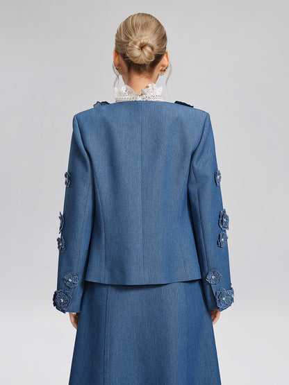 3D Floral Hand-Beaded Pearl Rhinestone Jacket