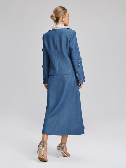 3D Floral Hand-Beaded Pearl Rhinestone Skirt