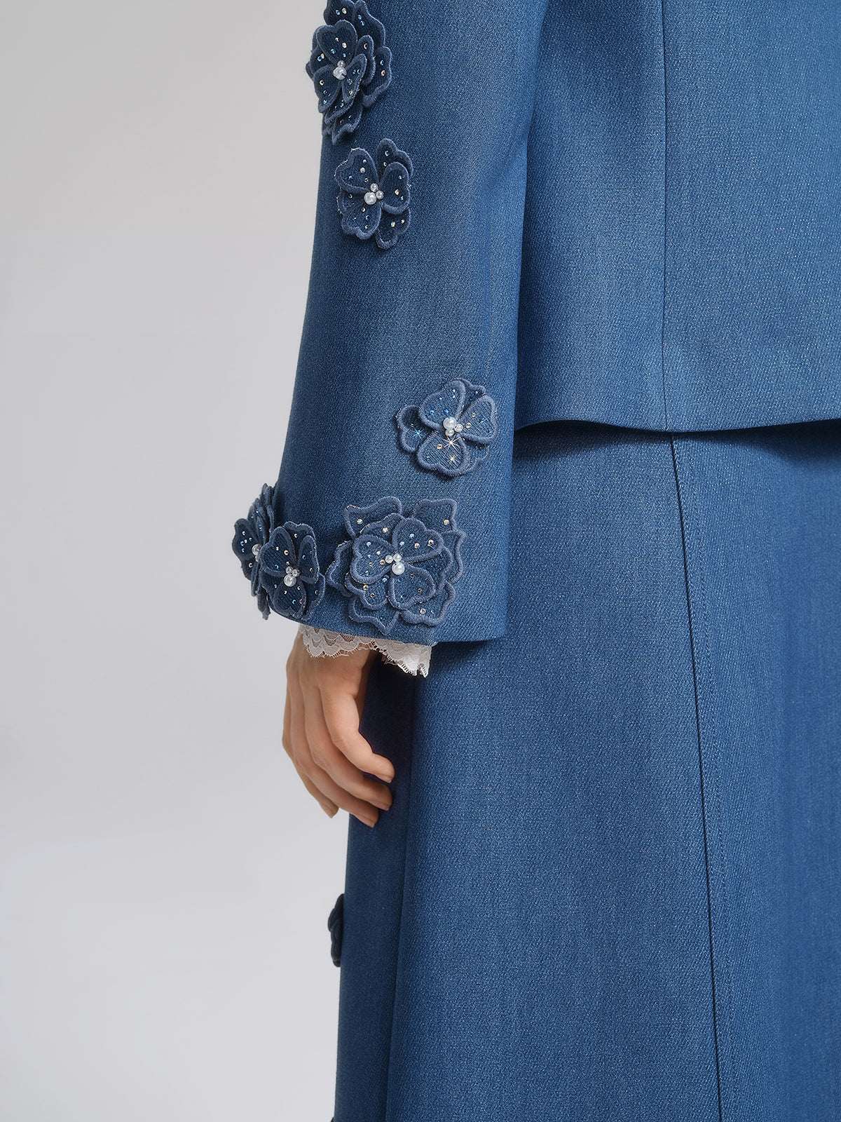 3D Floral Hand-Beaded Pearl Rhinestone Jacket