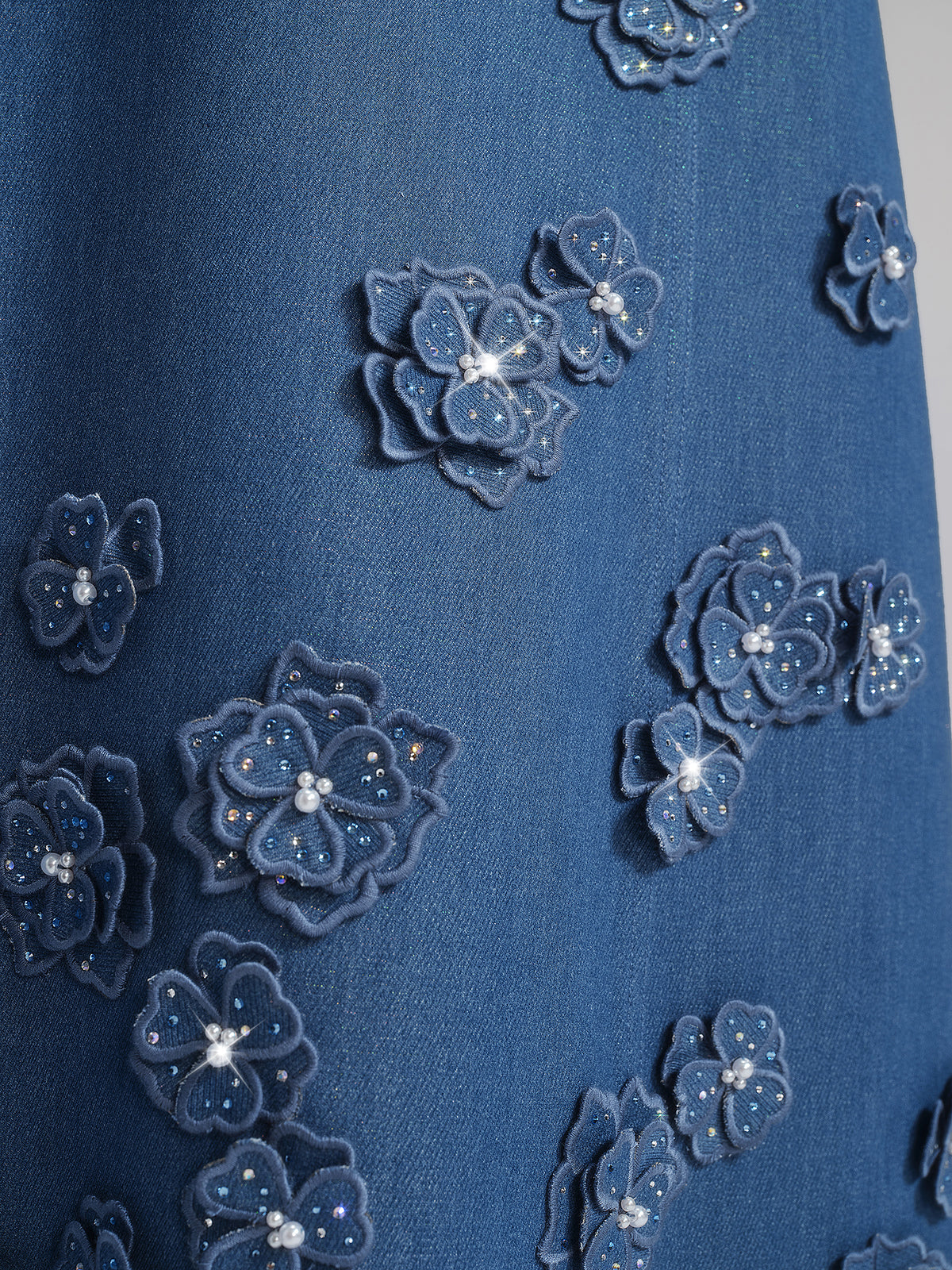 3D Floral Hand-Beaded Pearl Rhinestone Skirt