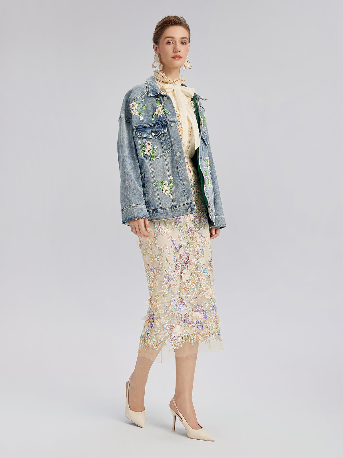 Handcrafted 3D Floral Beaded Embroidered Skirt