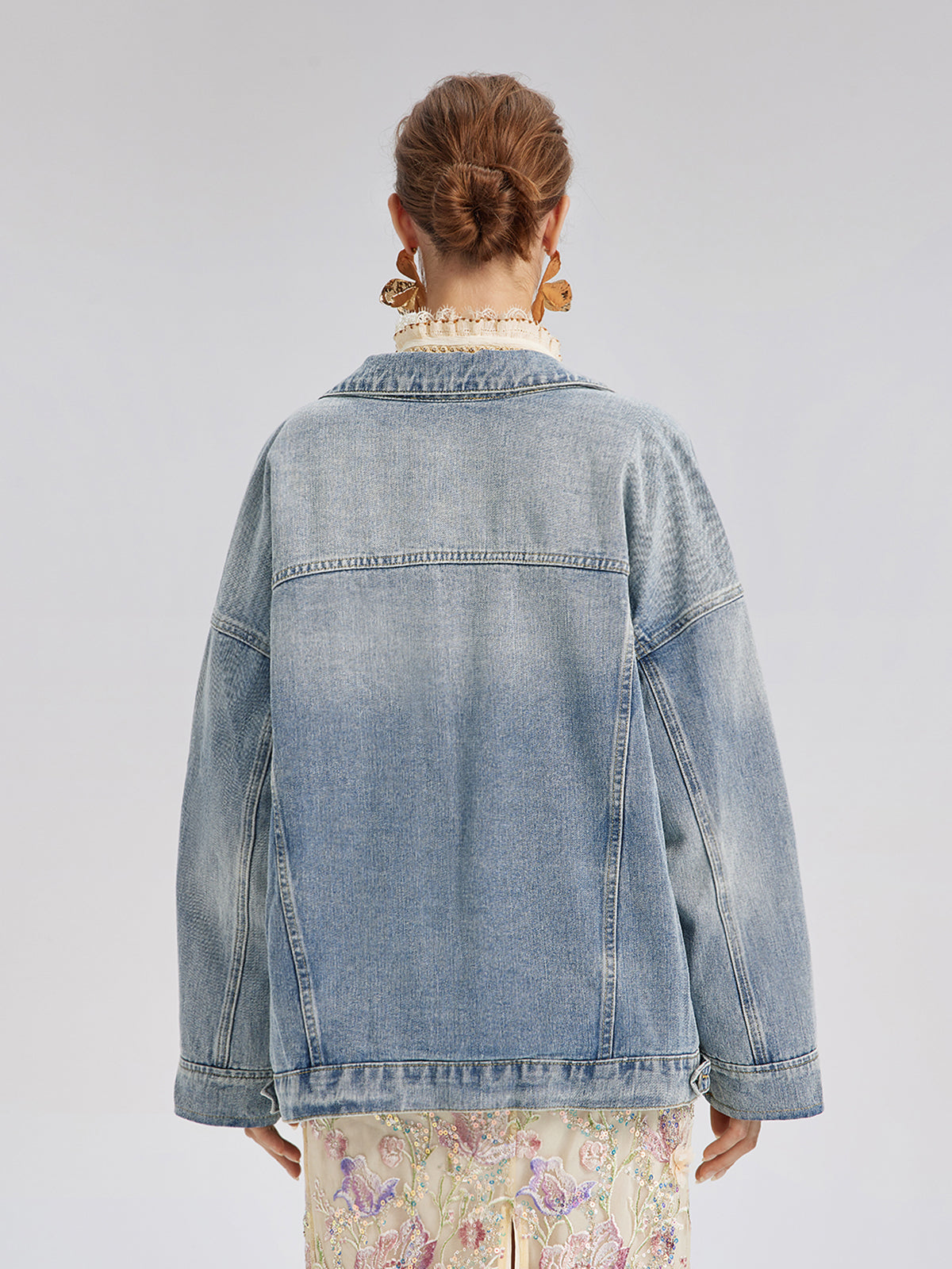 Hand-Beaded Washed Denim Jacket