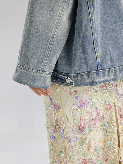 Hand-Beaded Washed Denim Jacket