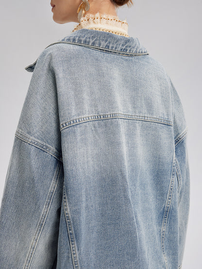 Hand-Beaded Washed Denim Jacket