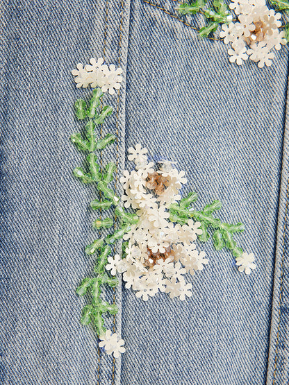 Hand-Beaded Washed Denim Jacket