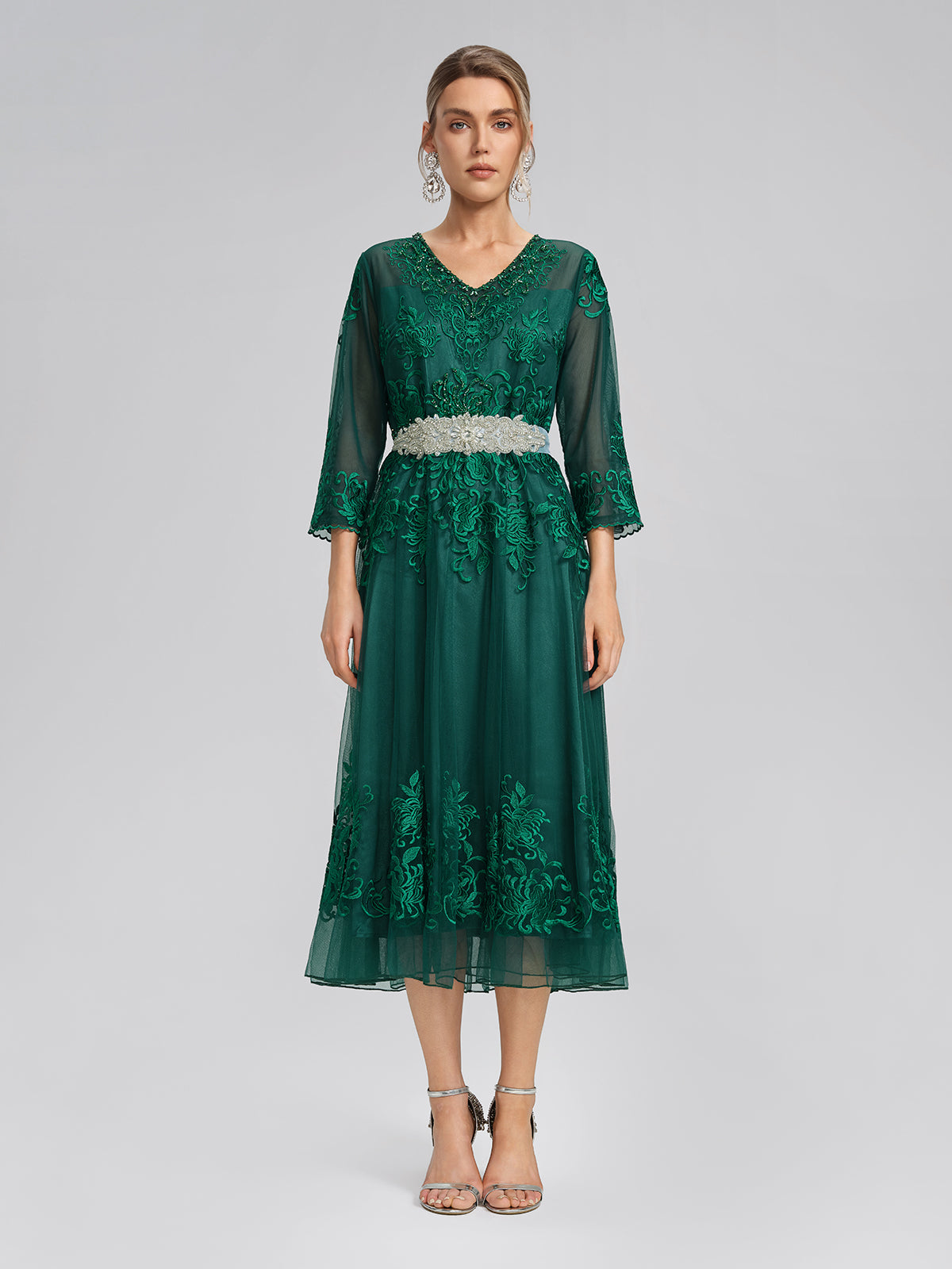Floral Leaf Vine Embroidery Tulle Dress