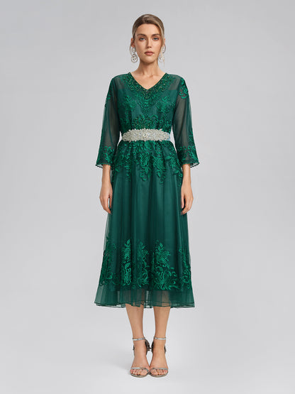 Floral Leaf Vine Embroidery Tulle Dress