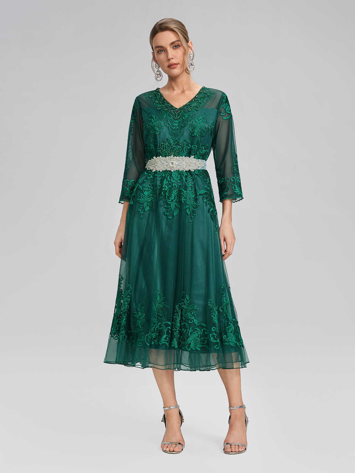 Floral Leaf Vine Embroidery Tulle Dress