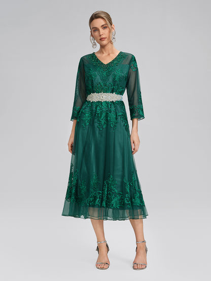 Floral Leaf Vine Embroidery Tulle Dress