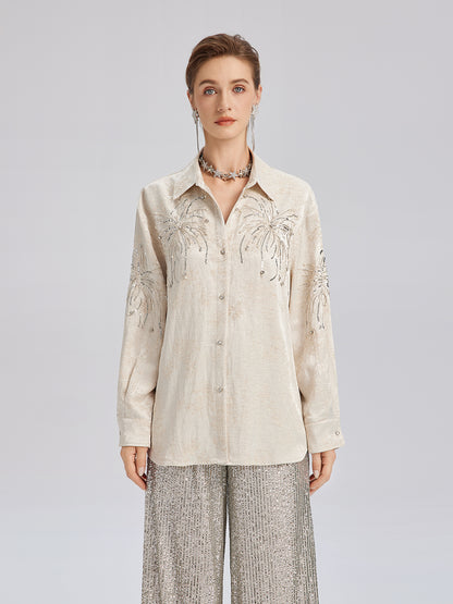 Hand-Beaded Embroidered Jacquard Shirt