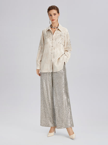Light Luxury Sequin Wide-Leg Pants