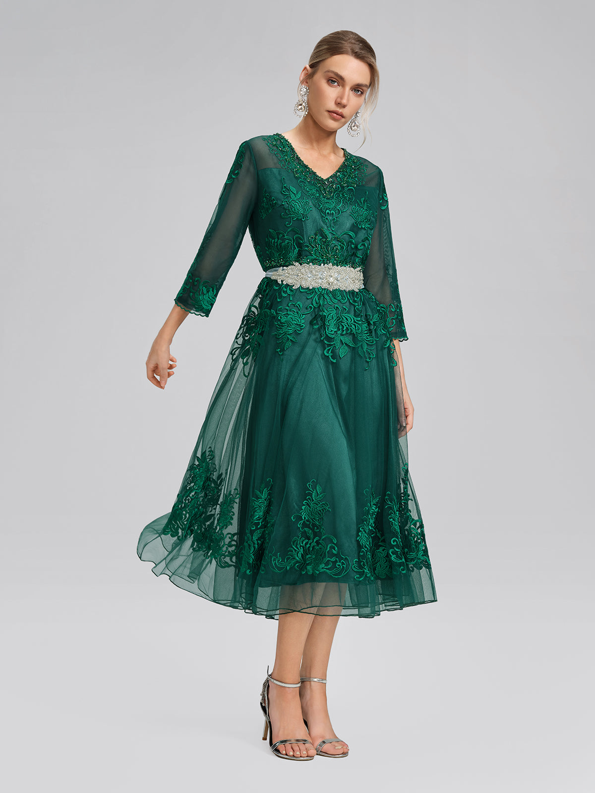 Floral Leaf Vine Embroidery Tulle Dress