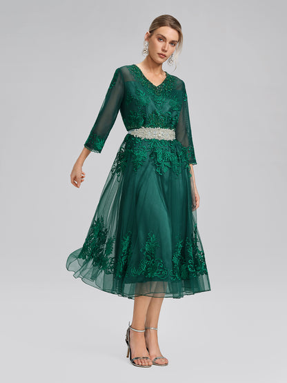 Floral Leaf Vine Embroidery Tulle Dress