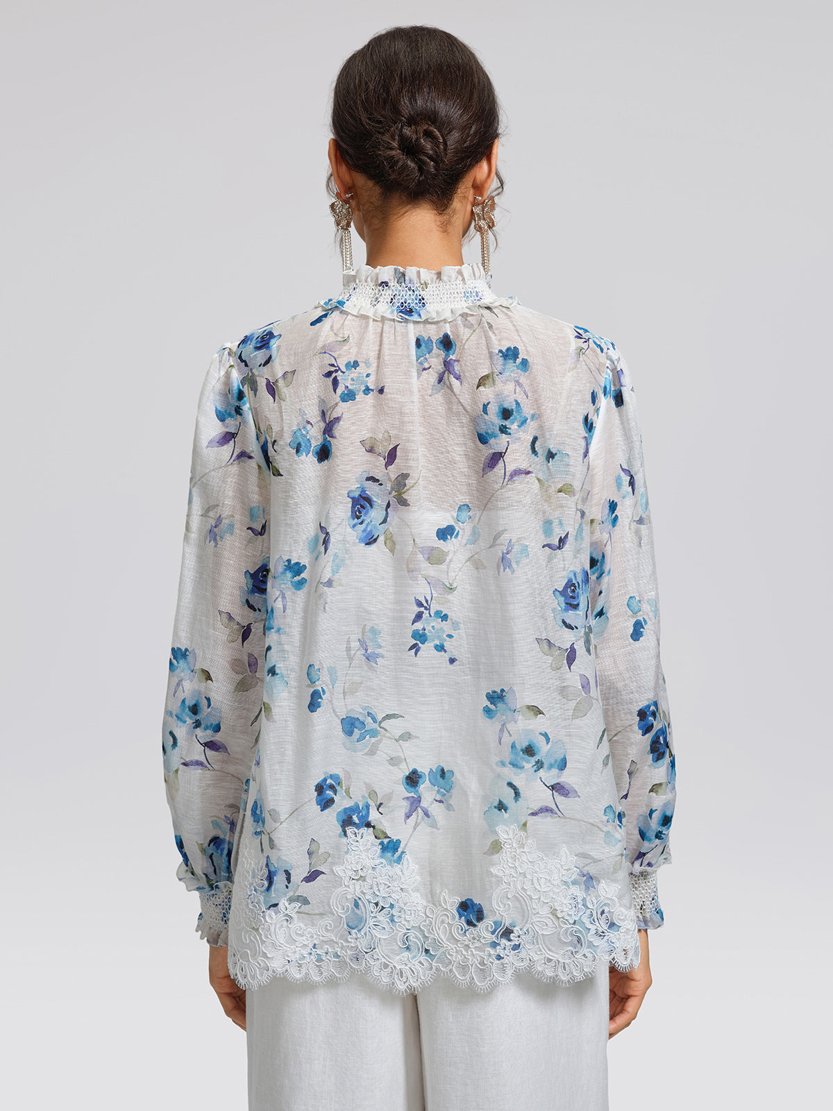 Floral Print Ruffled Lace Blouse(Camisole Included)