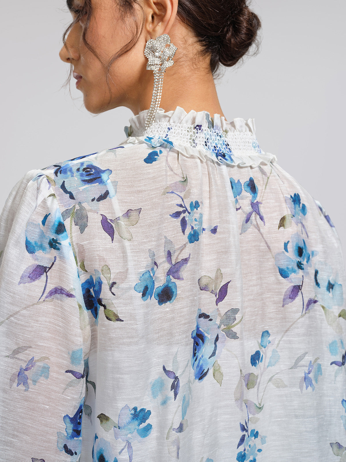 Floral Print Ruffled Lace Blouse(Camisole Included)