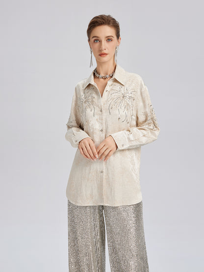 Hand-Beaded Embroidered Jacquard Shirt