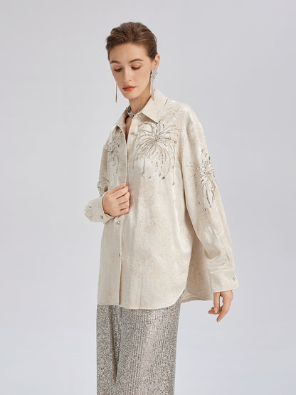 Hand-Beaded Embroidered Jacquard Shirt