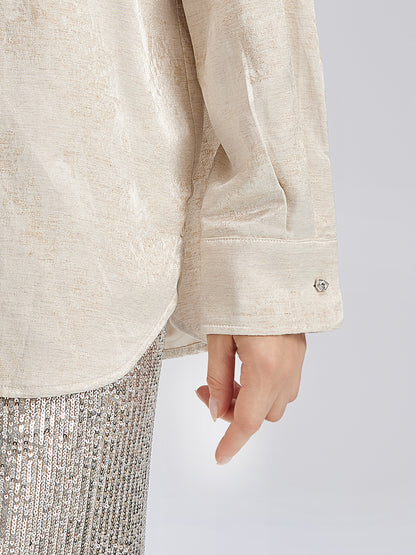 Hand-Beaded Embroidered Jacquard Shirt