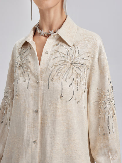 Hand-Beaded Embroidered Jacquard Shirt