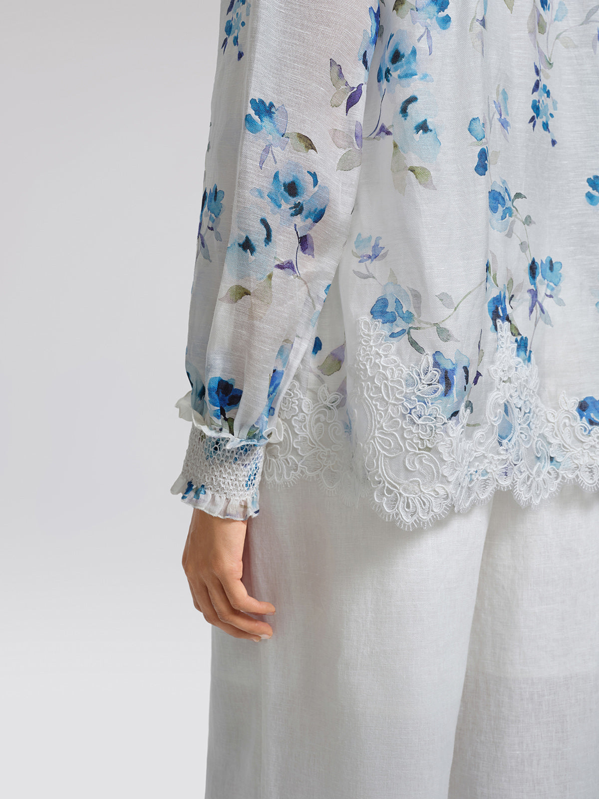 Floral Print Ruffled Lace Blouse(Camisole Included)
