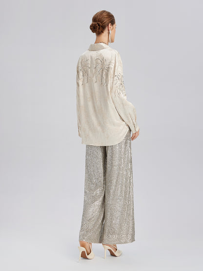 Hand-Beaded Embroidered Jacquard Shirt