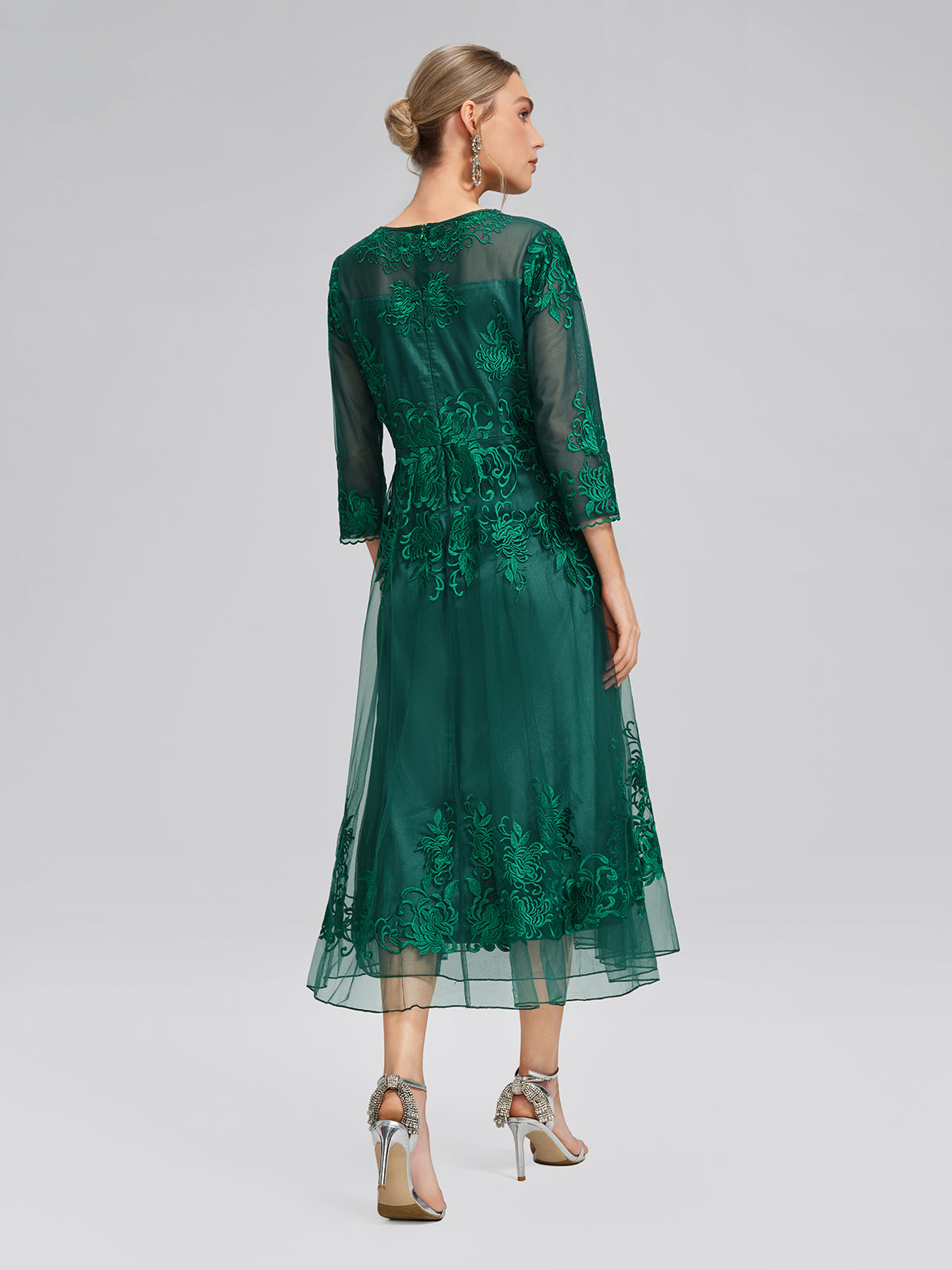 Floral Leaf Vine Embroidery Tulle Dress