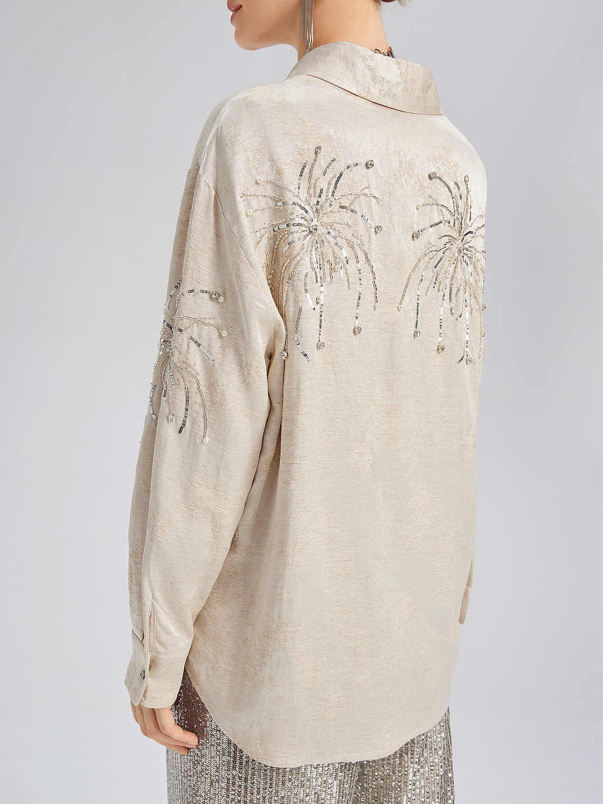 Hand-Beaded Embroidered Jacquard Shirt