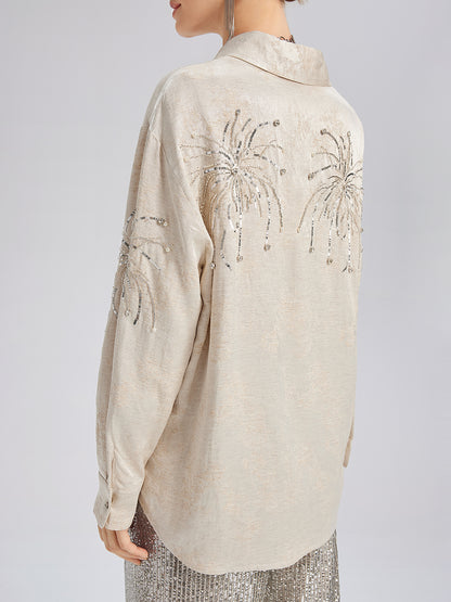 Hand-Beaded Embroidered Jacquard Shirt